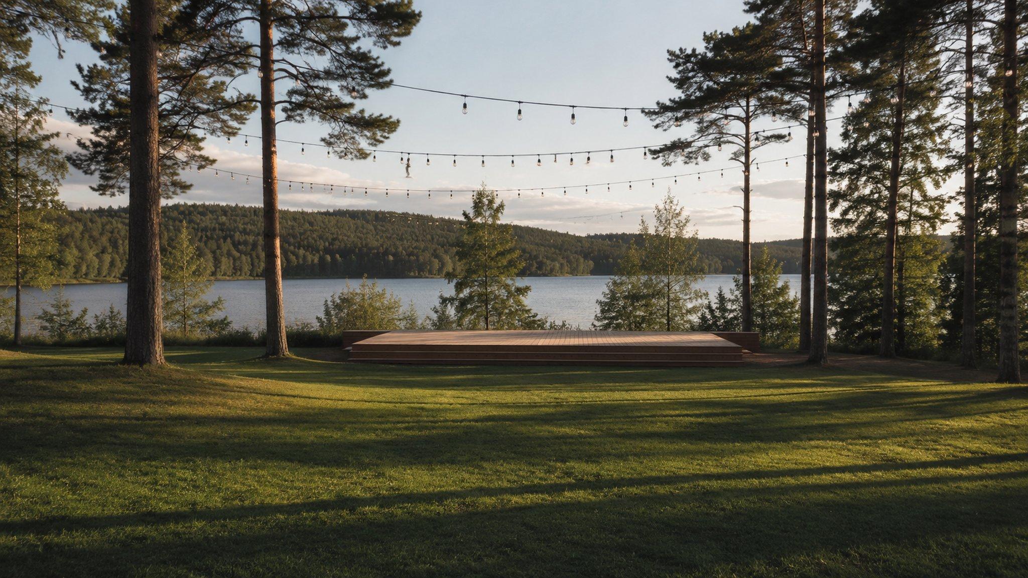 A lakeside clearing set up for a summer gathering on the North Shore