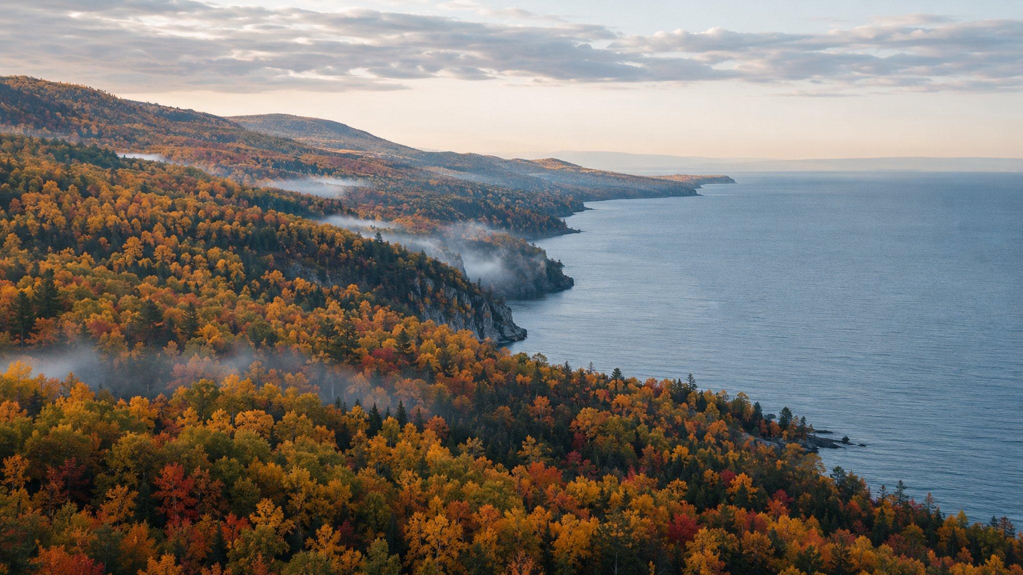 Peak autumn colour on Minnesota's North Shore above Lake Superior