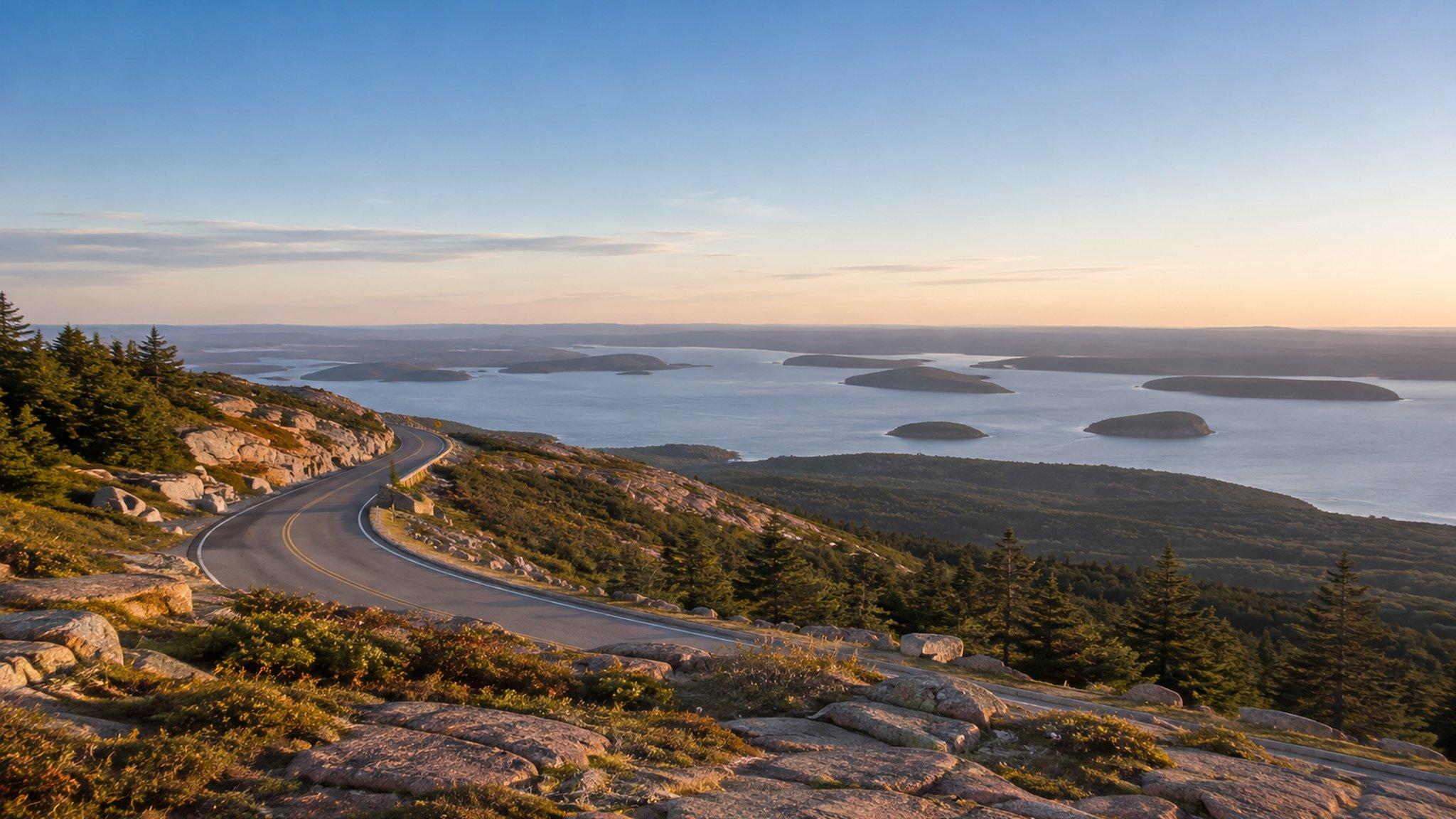 The Cadillac Summit Road winding up the mountain above Frenchman Bay