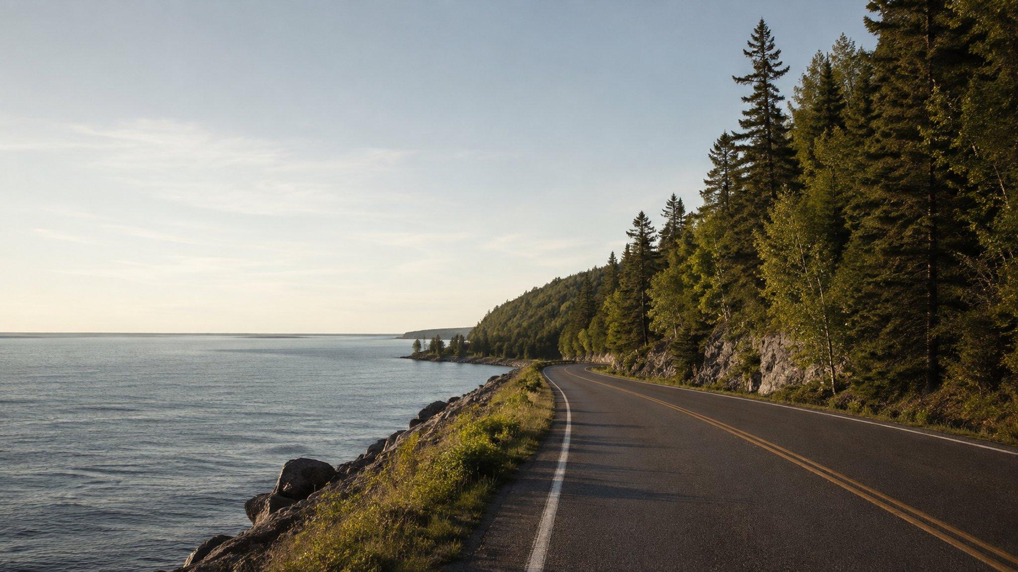 Highway 61 running along the Lake Superior shore