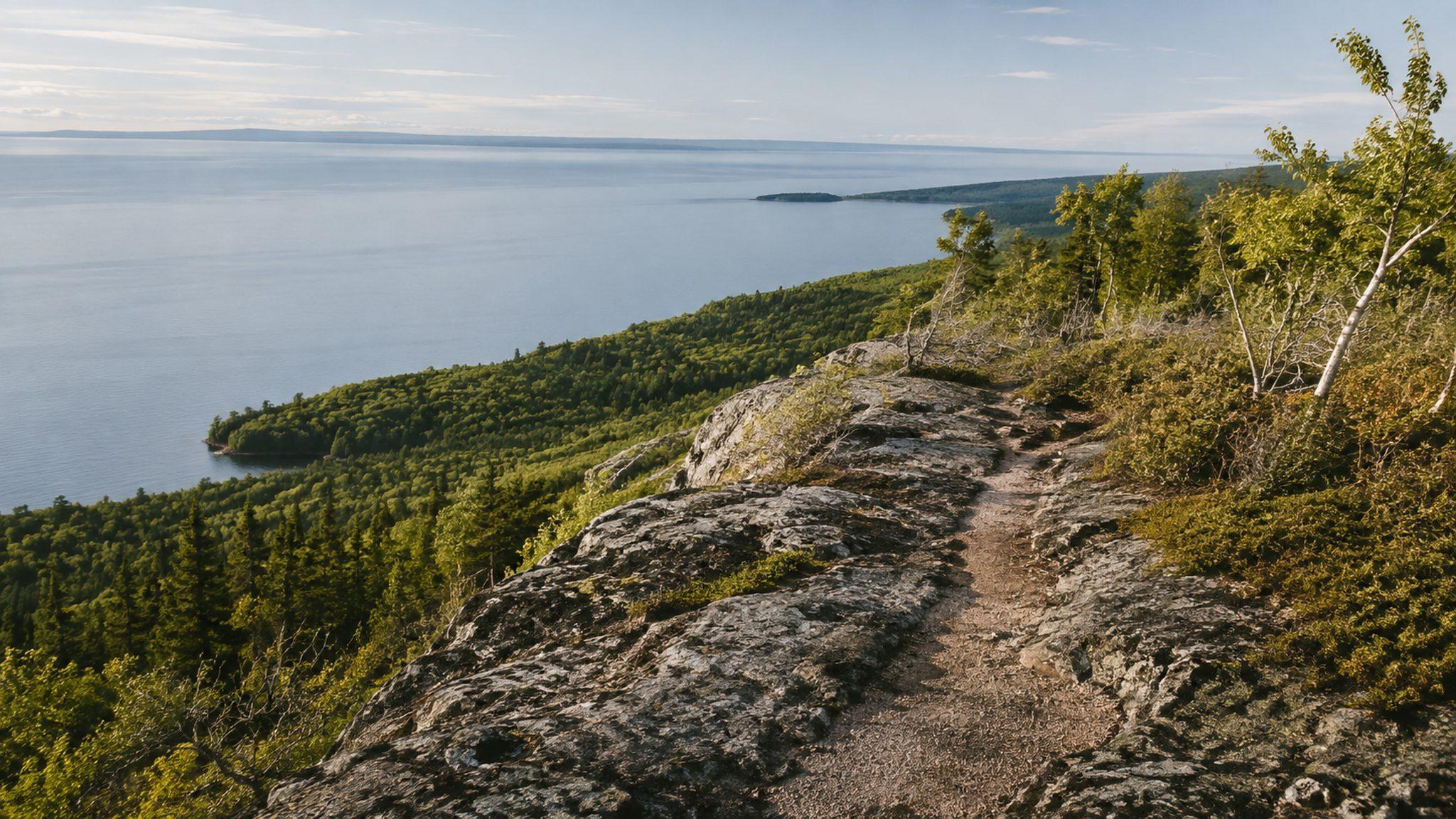 A footpath along an exposed ridge above Lake Superior