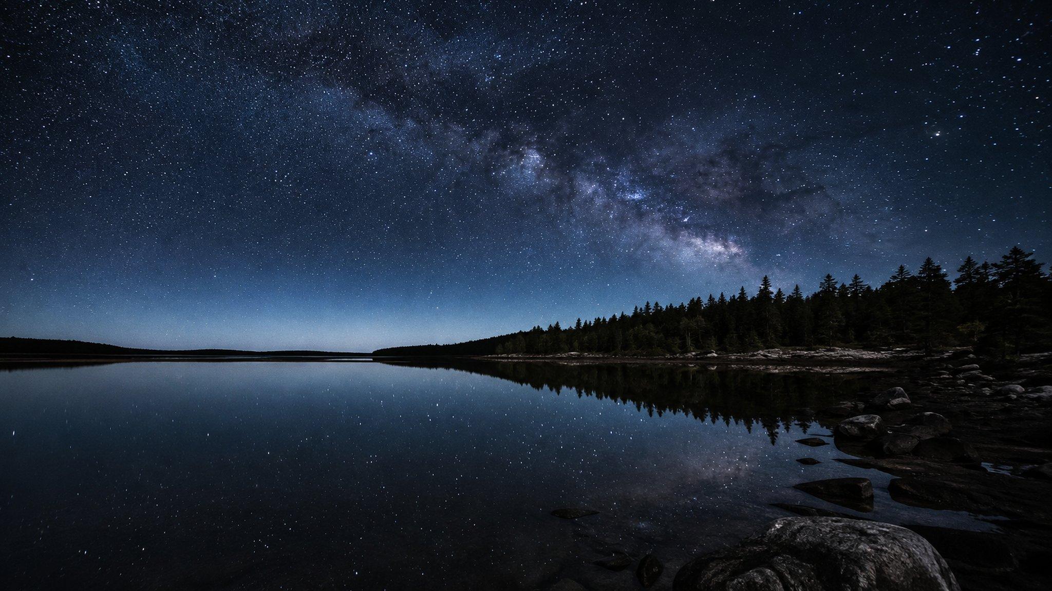 The Milky Way over Union River Bay on a clear night