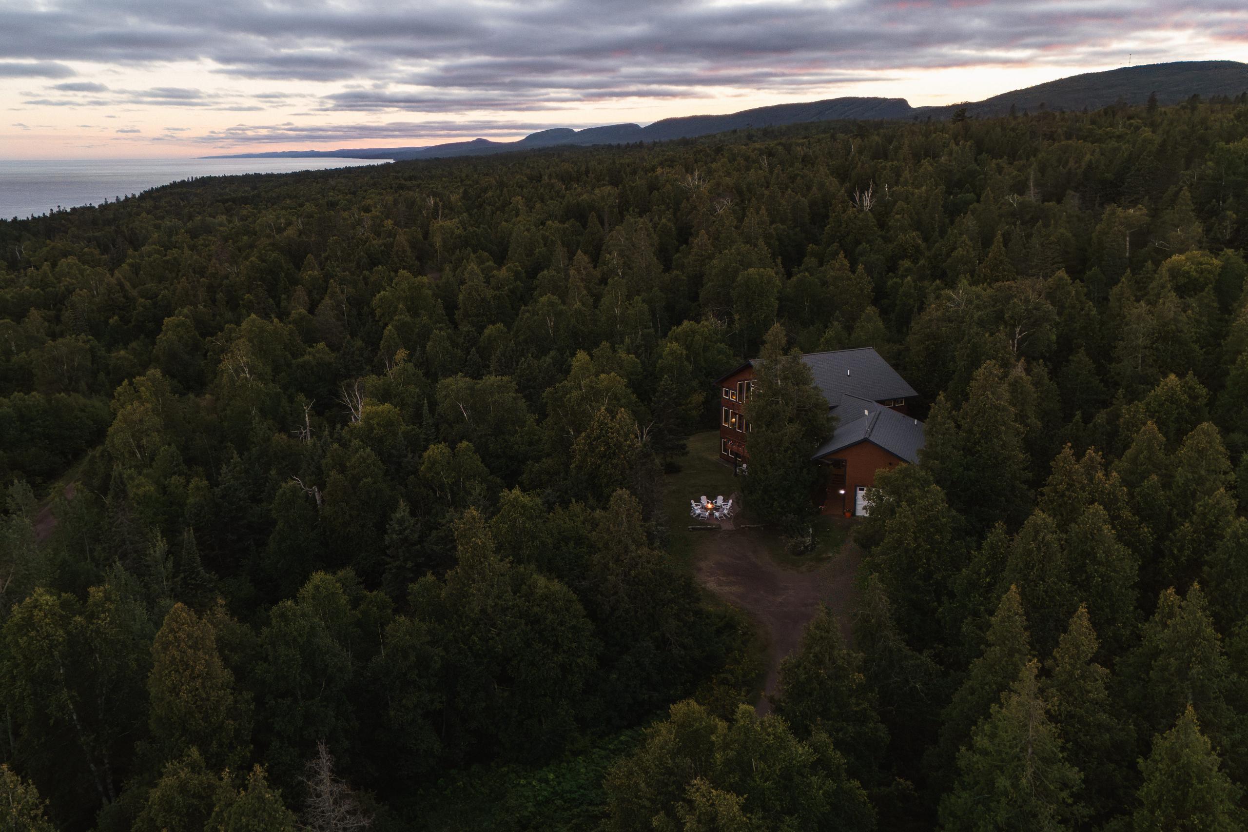 Nordhus Lodge with Lake Superior on the horizon