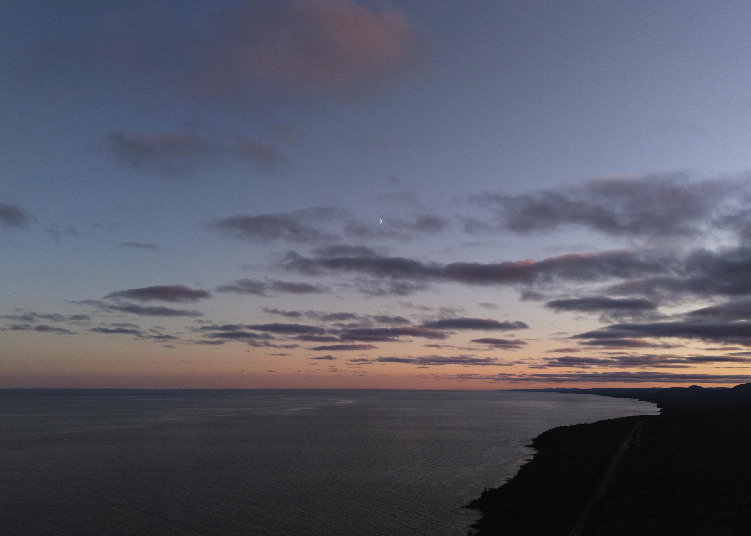 Lake Superior's shoreline at dusk along the Highway 61 corridor near Nordhus Lodge
